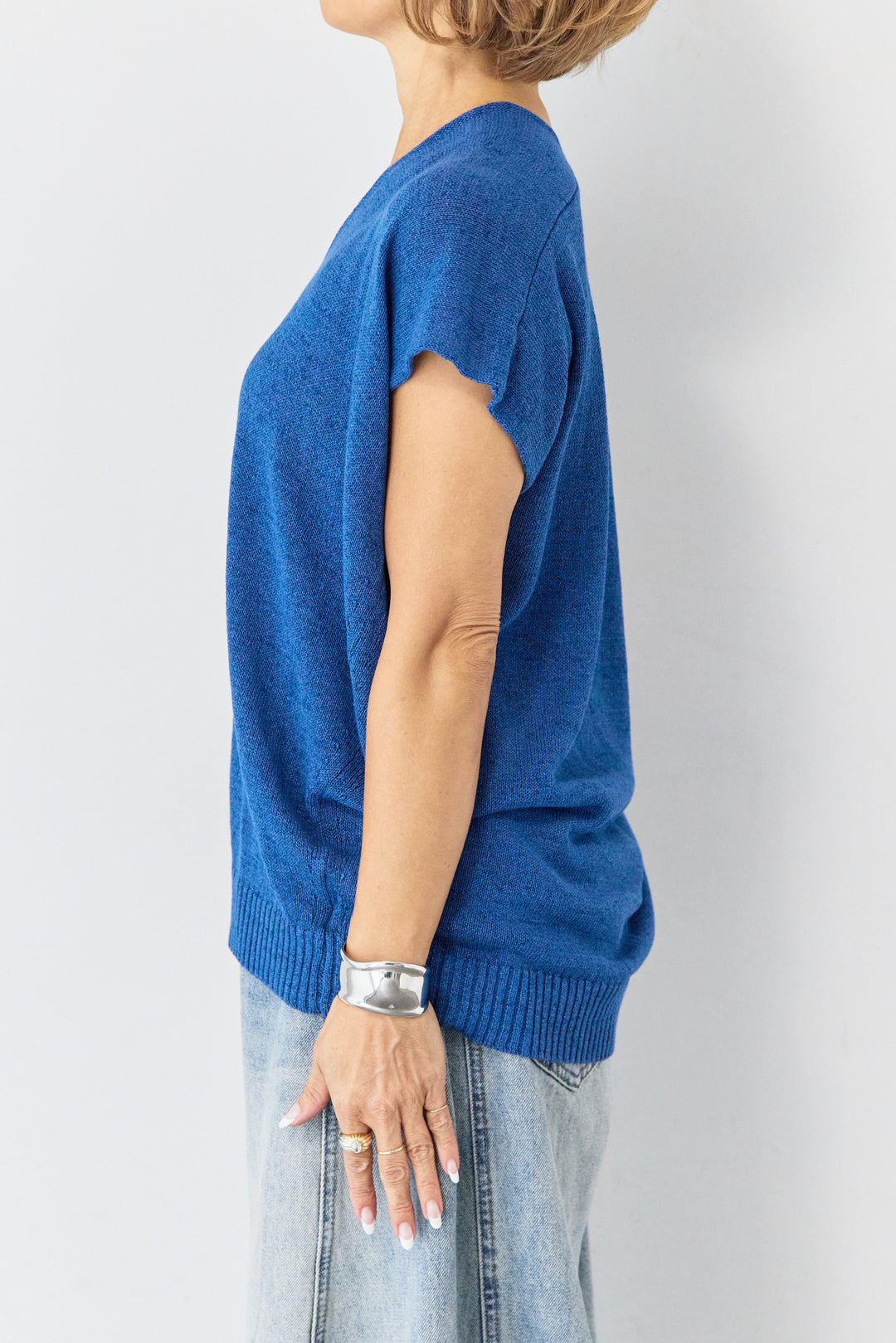 Vネック フレンチスリーブ サマーニット