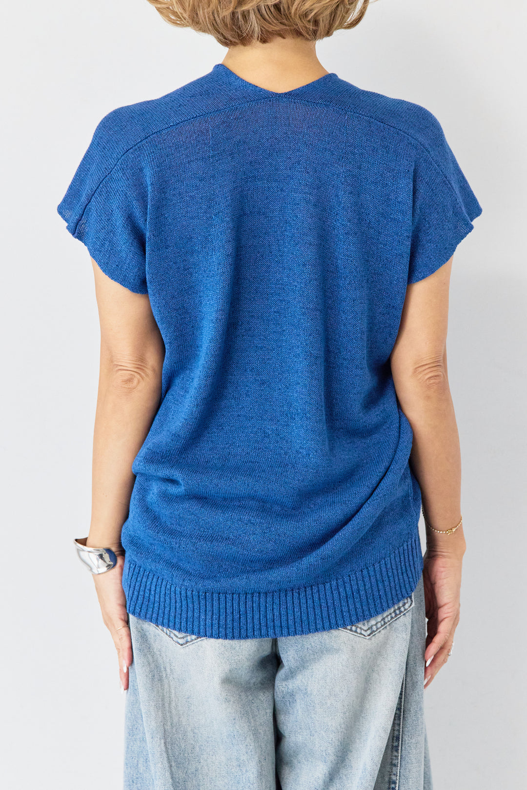 Vネック フレンチスリーブ サマーニット