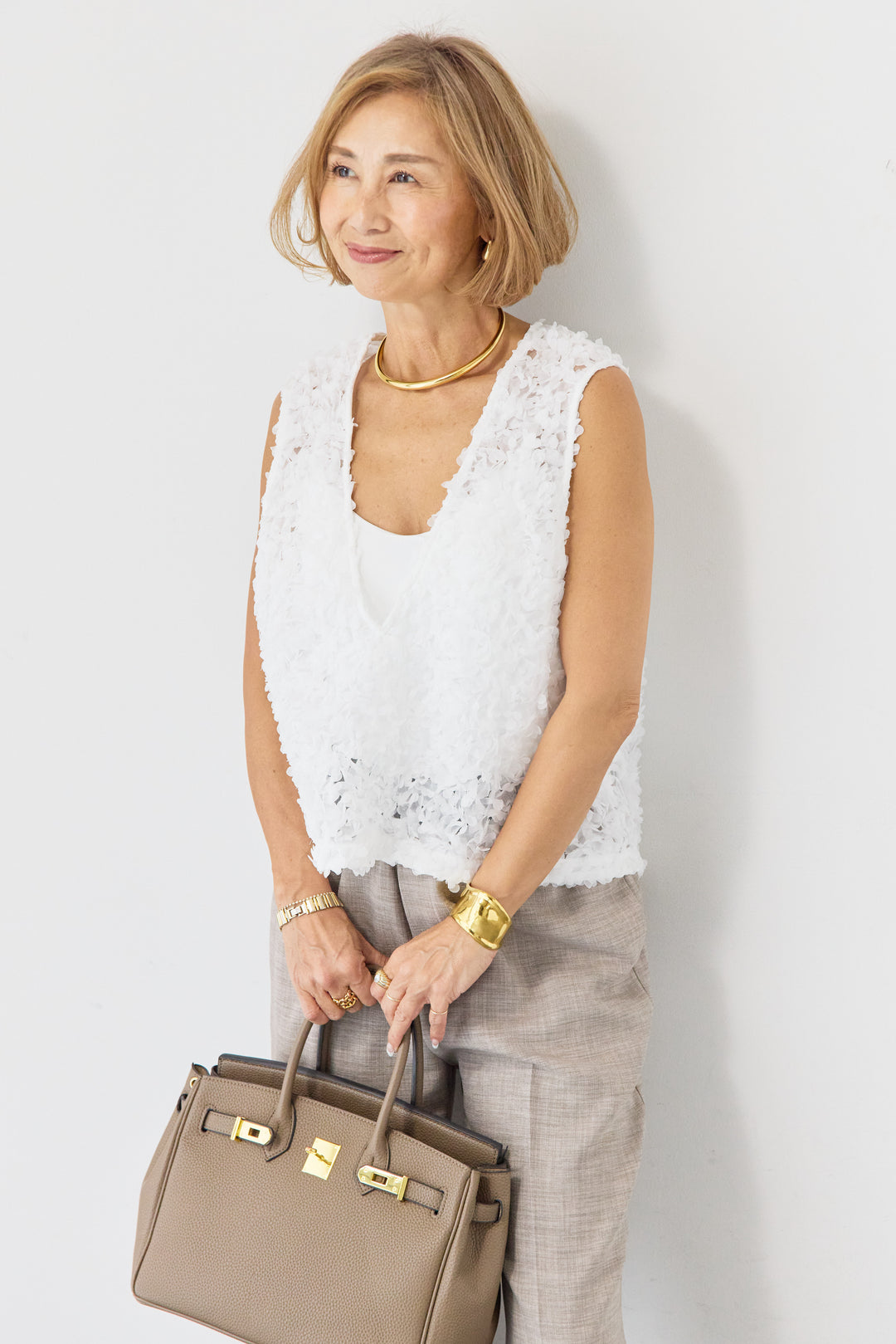 [SET]フラワーモチーフ チュールベスト+ウエストゴム センタープレスワイドパンツ(2set)