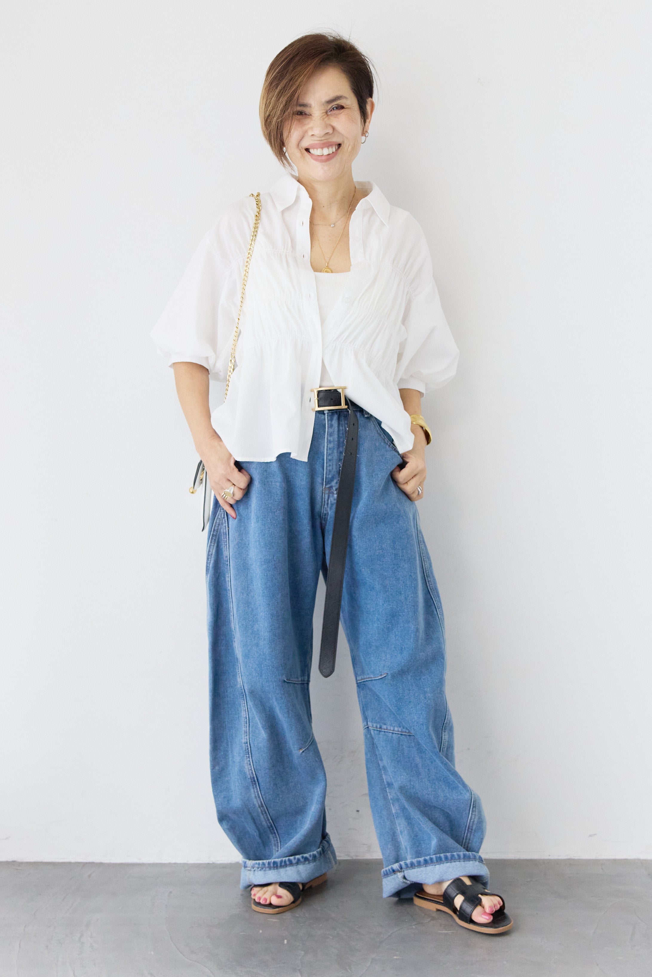 シャーリングパフスリーブブラウス – plusotoha