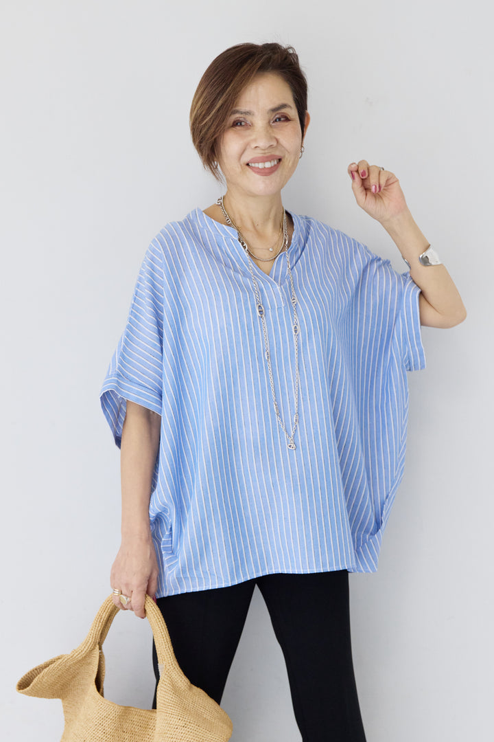 【吸水速乾・UVカット・抗菌防臭】サラッとリネンバンドカラーブラウス