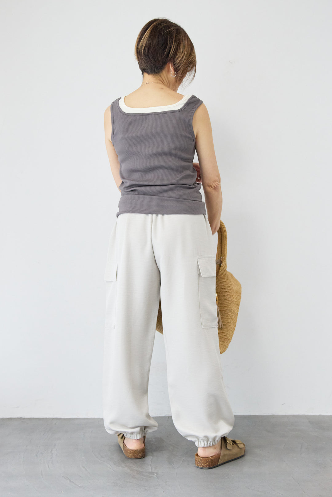 レイヤードデザイン リブタンクトップ