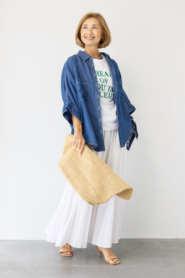 シルクライクデニムドルマンシャツ