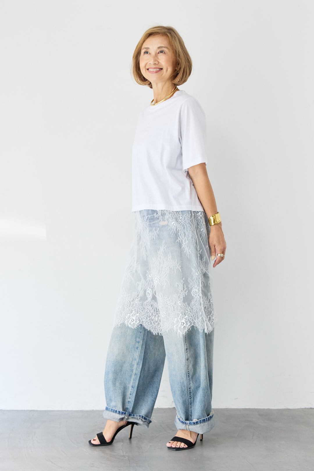 [SET]レース切替チュニックT+ダメージコクーンパンツ(2set)