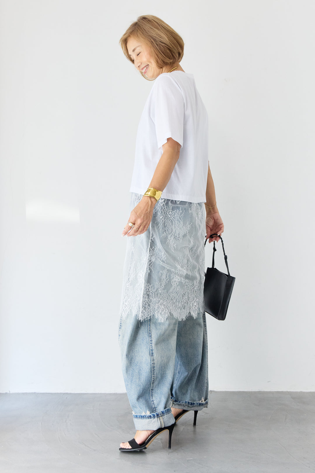 [SET]レース切替チュニックT+ダメージコクーンパンツ(2set)