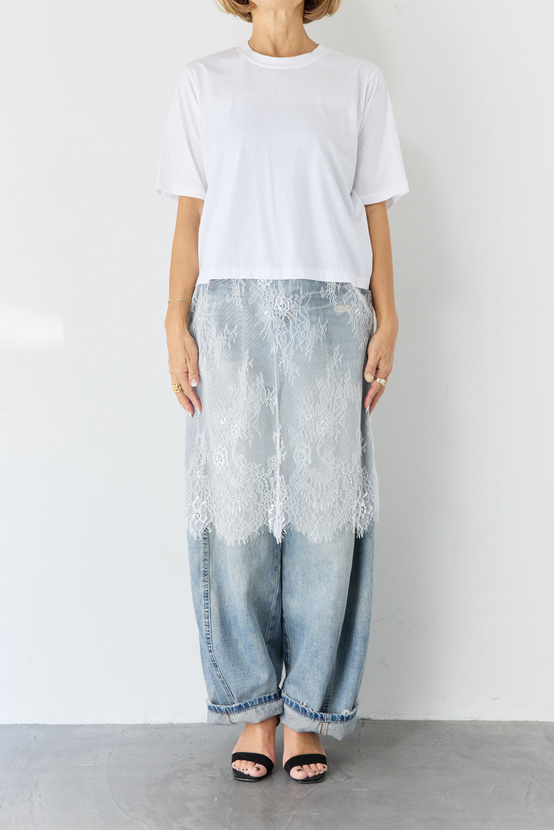 [SET]レース切替チュニックT+ダメージコクーンパンツ(2set)