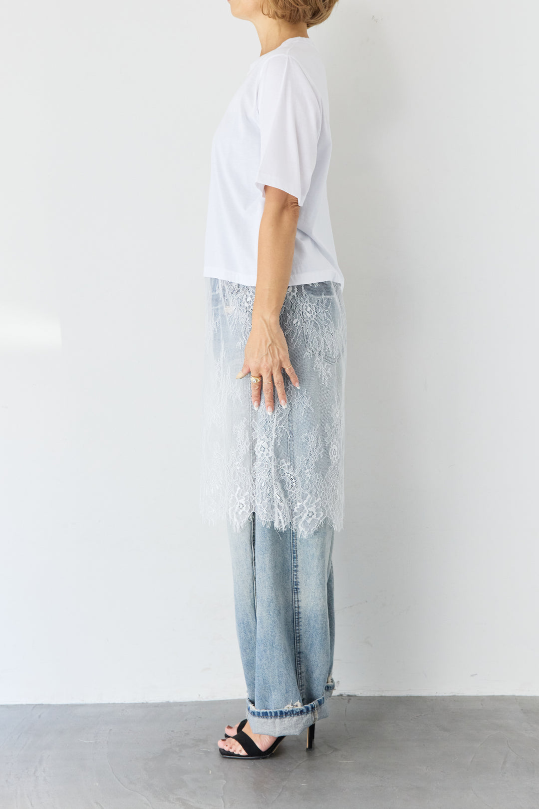 [SET]レース切替チュニックT+ダメージコクーンパンツ(2set)