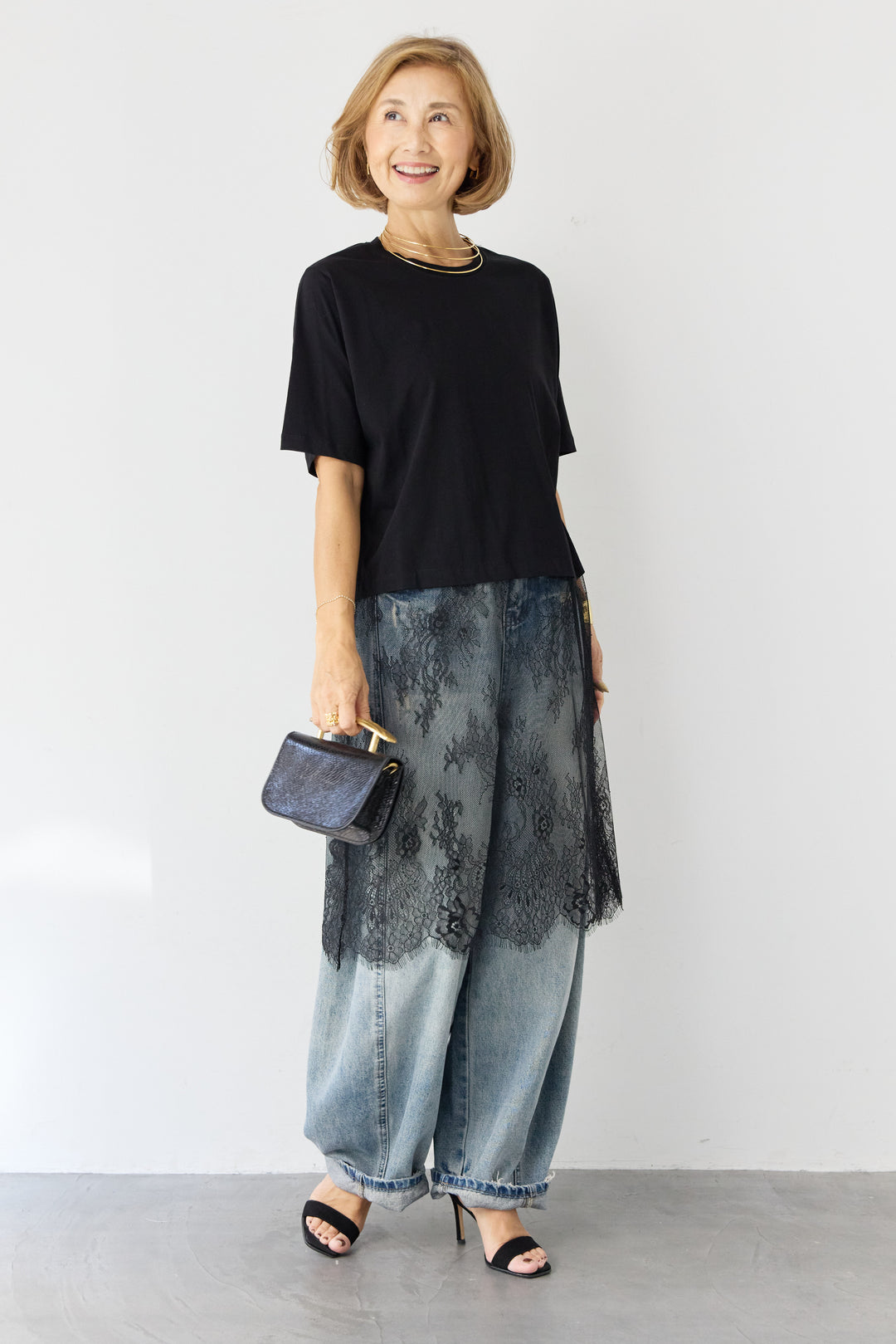 [SET]レース切替チュニックT+ダメージコクーンパンツ(2set)