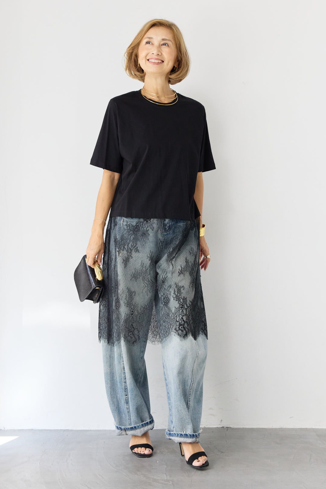 [SET]レース切替チュニックT+ダメージコクーンパンツ(2set)