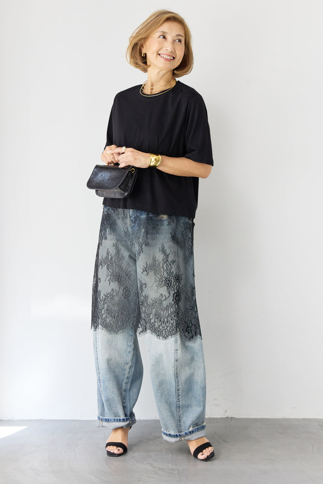 [SET]レース切替チュニックT+ダメージコクーンパンツ(2set)