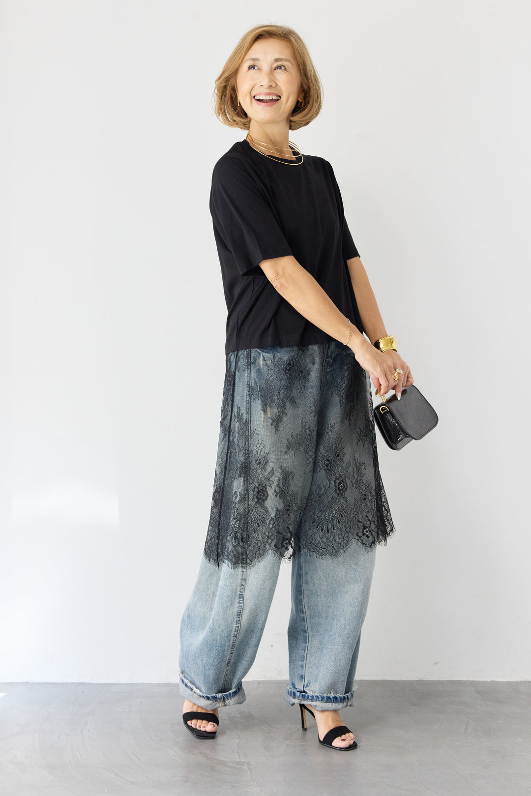 [SET]レース切替チュニックT+ダメージコクーンパンツ(2set)