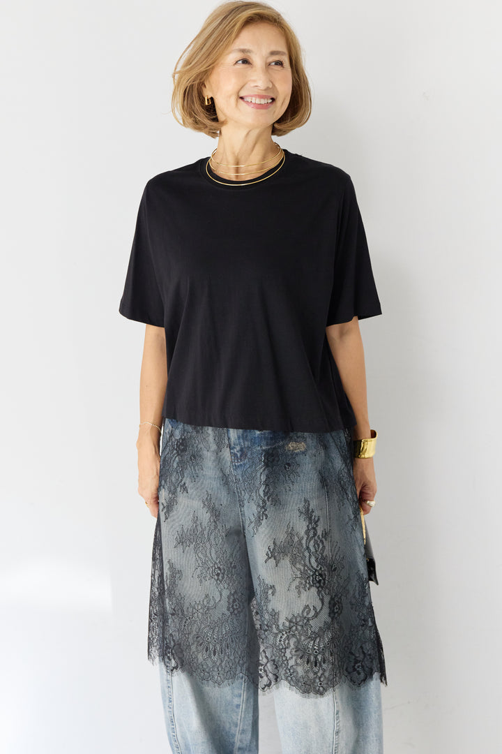 [SET]レース切替チュニックT+ダメージコクーンパンツ(2set)