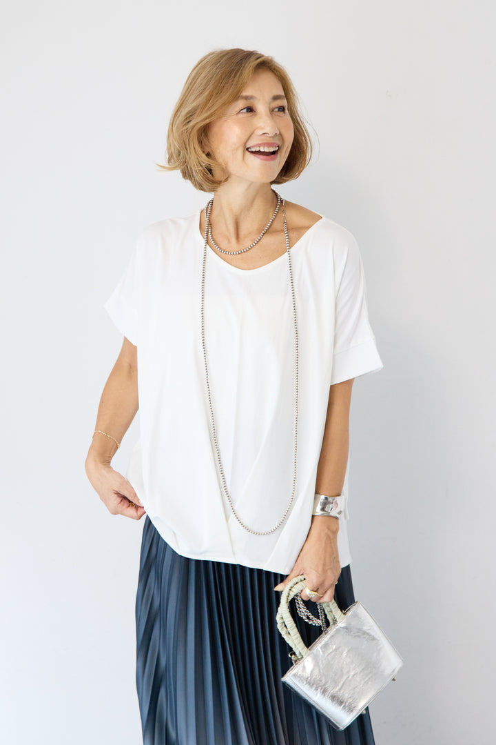 [SET]【接触冷感】タックヘムVネックプルオーバー+グラデーションロングプリーツスカート(2set)