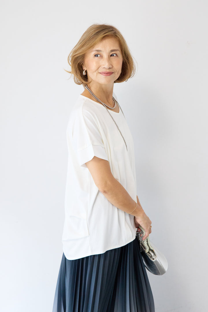 [SET]【接触冷感】タックヘムVネックプルオーバー+グラデーションロングプリーツスカート(2set)