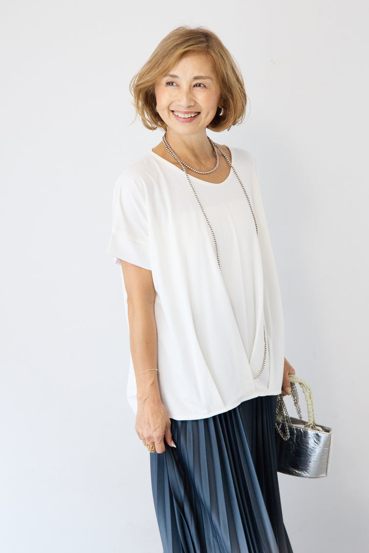 [SET]【接触冷感】タックヘムVネックプルオーバー+グラデーションロングプリーツスカート(2set)