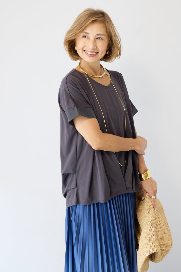 [SET]【接触冷感】タックヘムVネックプルオーバー+グラデーションロングプリーツスカート(2set)