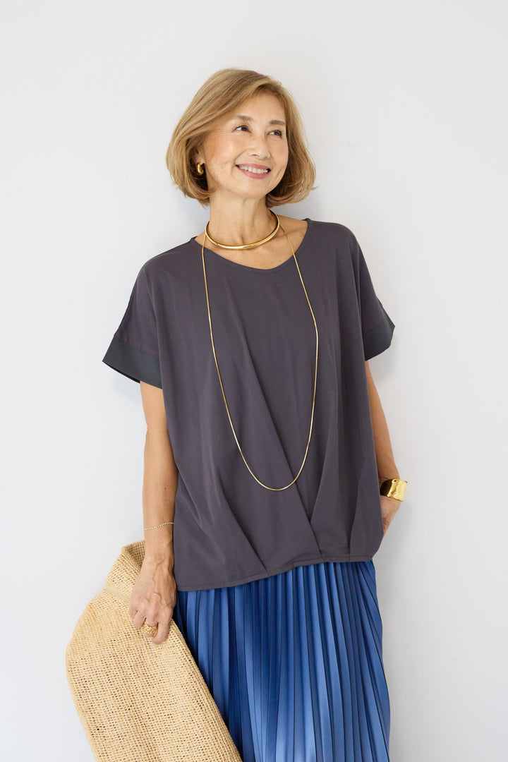 [SET]【接触冷感】タックヘムVネックプルオーバー+グラデーションロングプリーツスカート(2set)