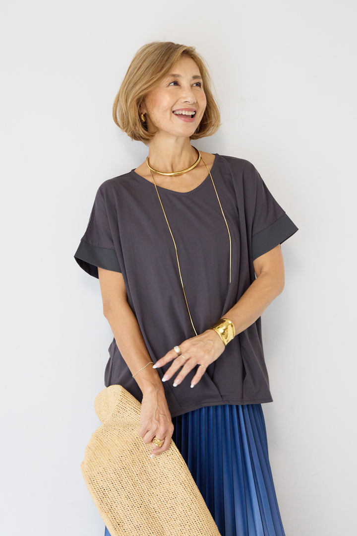 [SET]【接触冷感】タックヘムVネックプルオーバー+グラデーションロングプリーツスカート(2set)