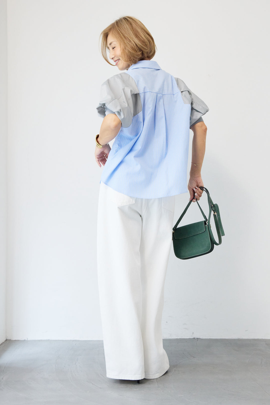 ミリタリースリーブ ストライプシャツ
