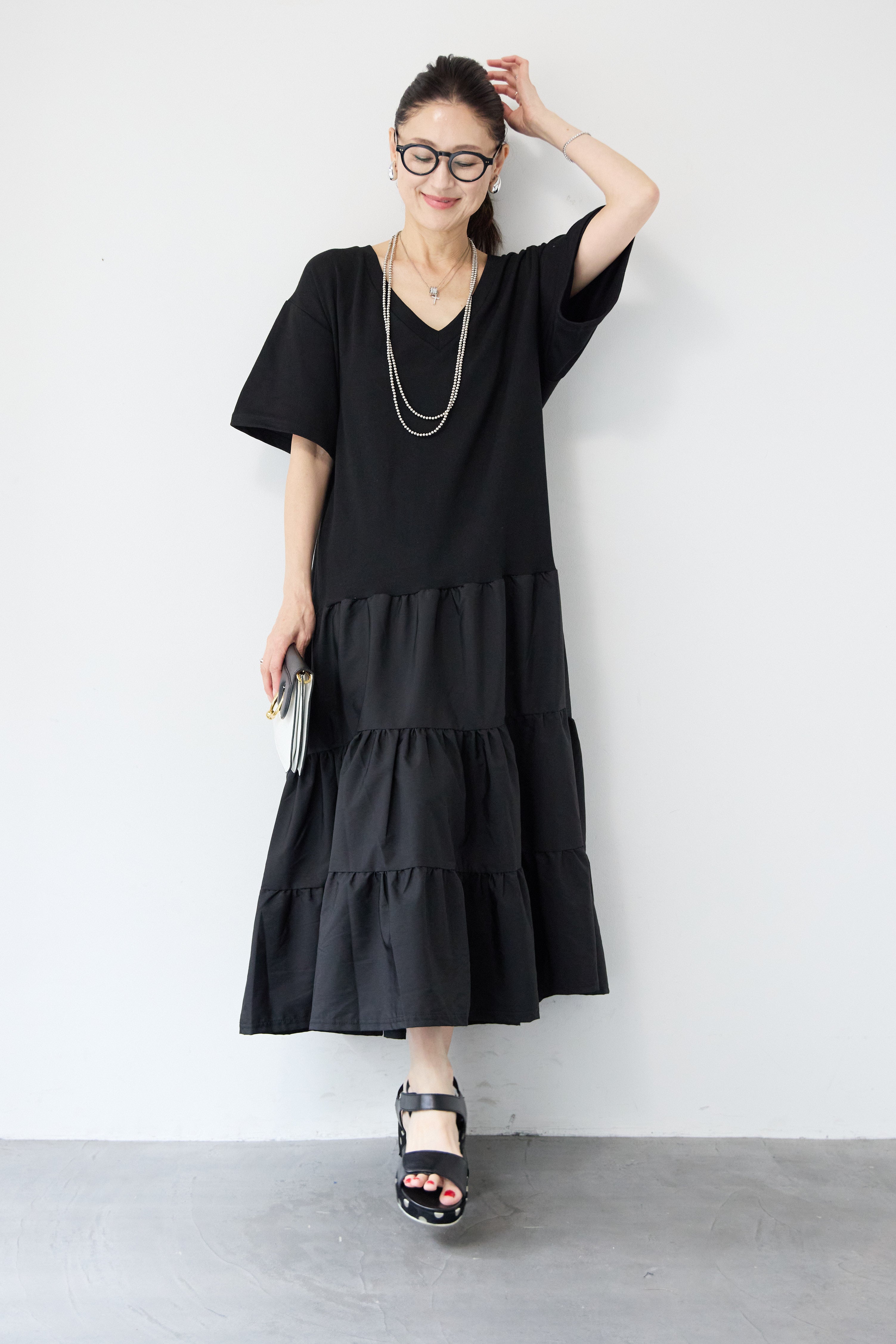 Vネックティアードワンピース – plusotoha