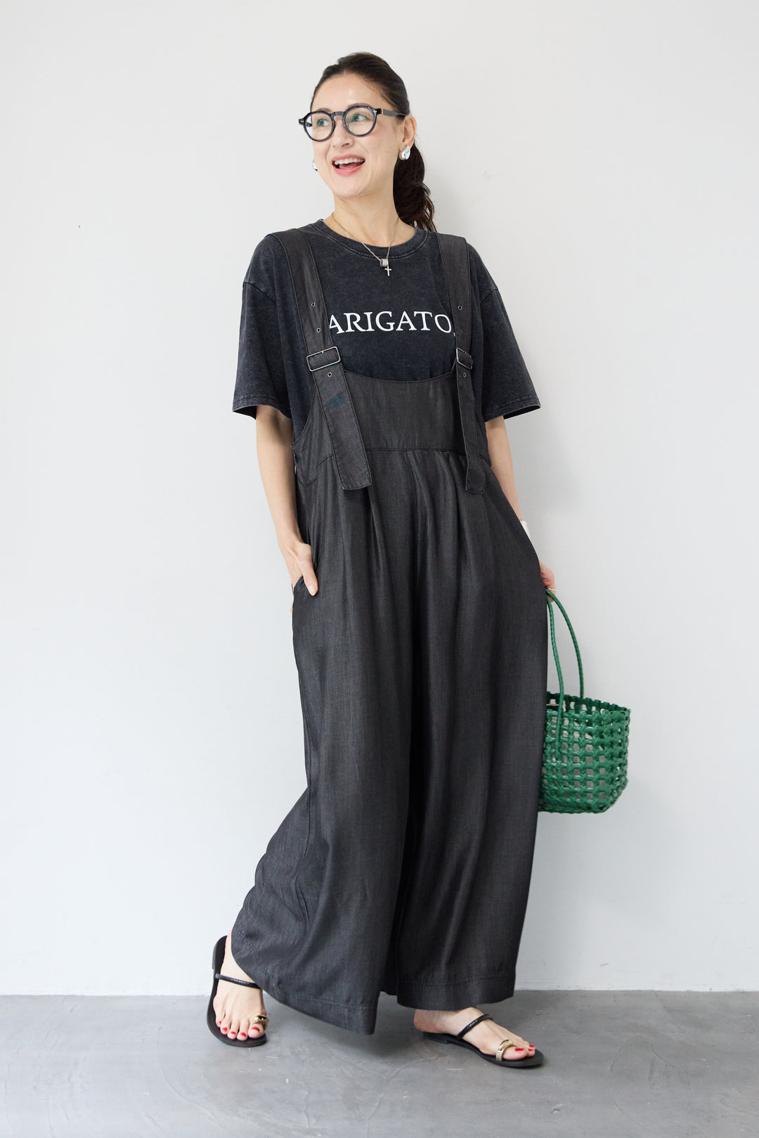 [SET]前後2WAYテンセルデニムサロペット+ヴィンテージARIGATO Tシャツ(2set)