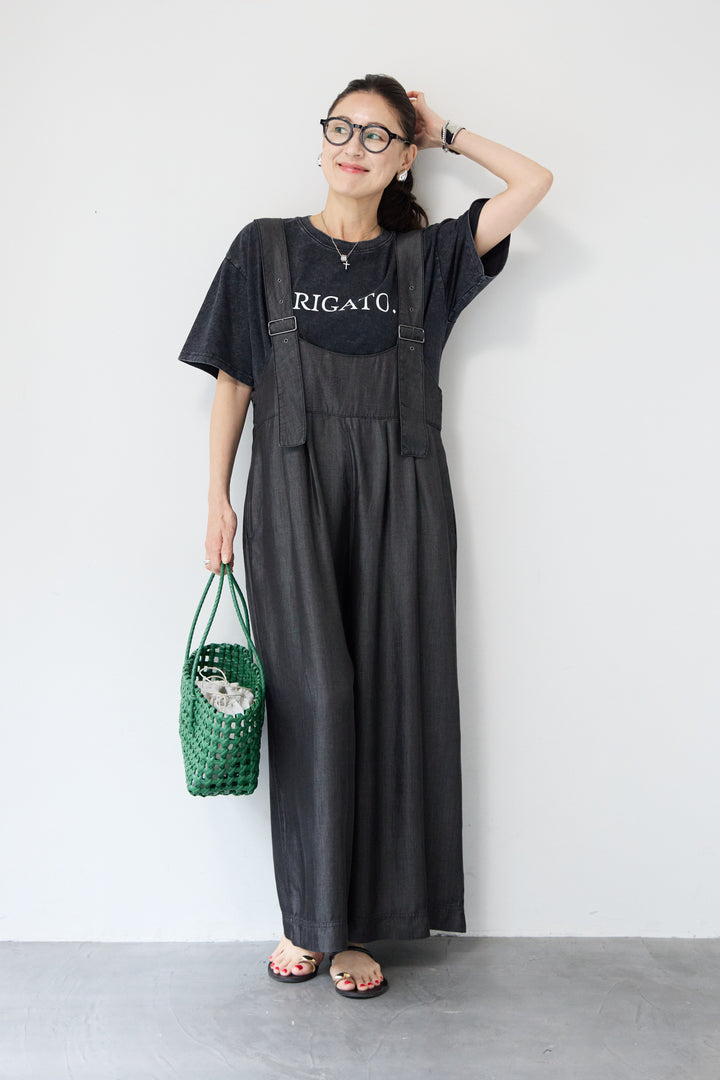 [SET]前後2WAYテンセルデニムサロペット+ヴィンテージARIGATO Tシャツ(2set)