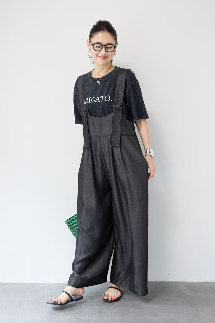 [SET]前後2WAYテンセルデニムサロペット+ヴィンテージARIGATO Tシャツ(2set)