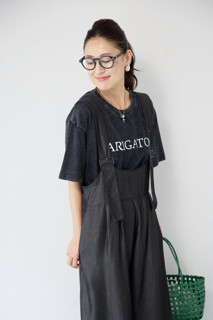 [SET]前後2WAYテンセルデニムサロペット+ヴィンテージARIGATO Tシャツ(2set)