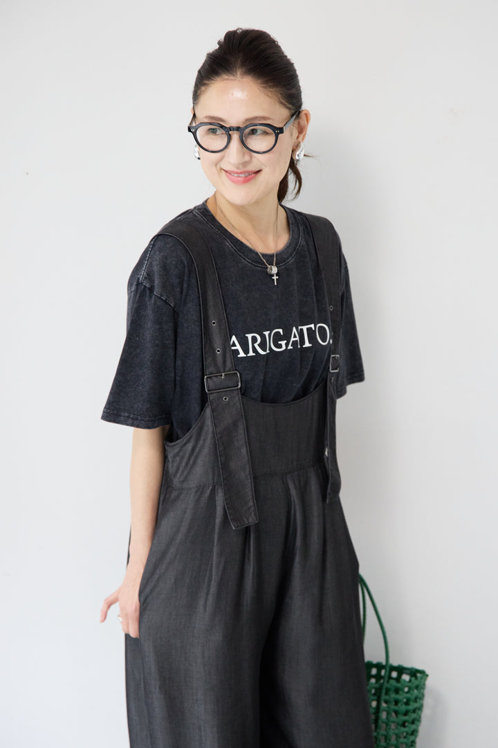 [SET]前後2WAYテンセルデニムサロペット+ヴィンテージARIGATO Tシャツ(2set)