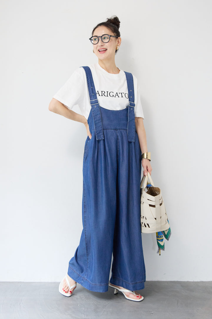 [SET]前後2WAYテンセルデニムサロペット+ヴィンテージARIGATO Tシャツ(2set)