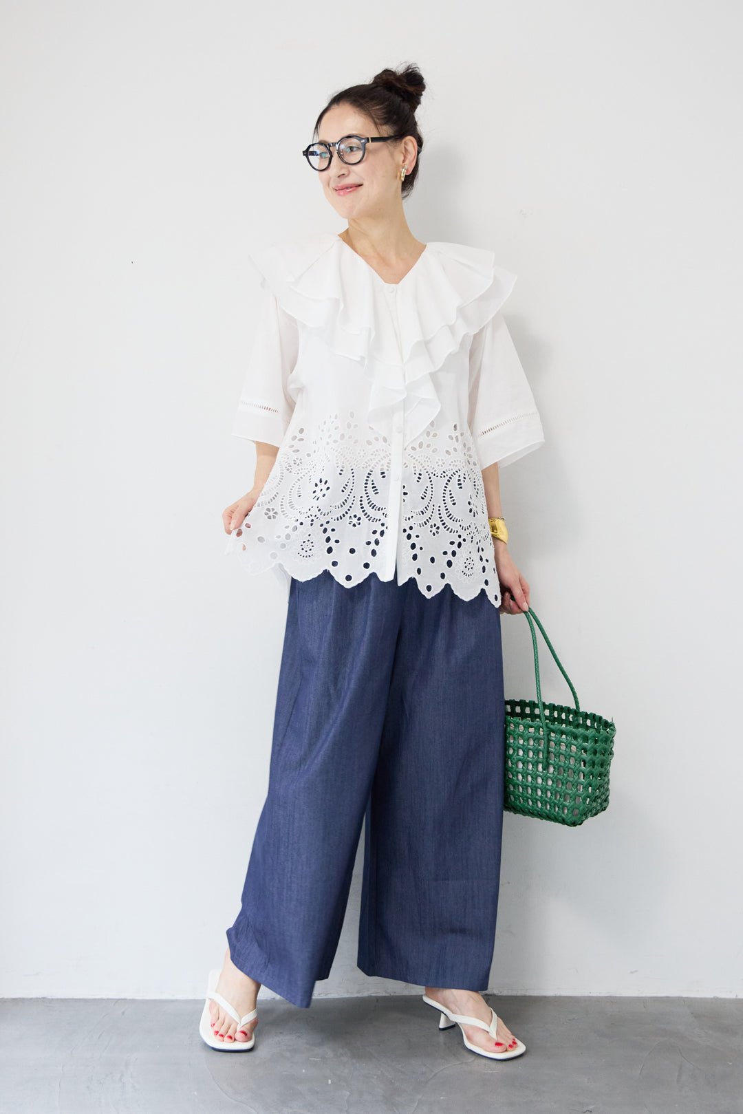 シャンブレータックワイドパンツ
