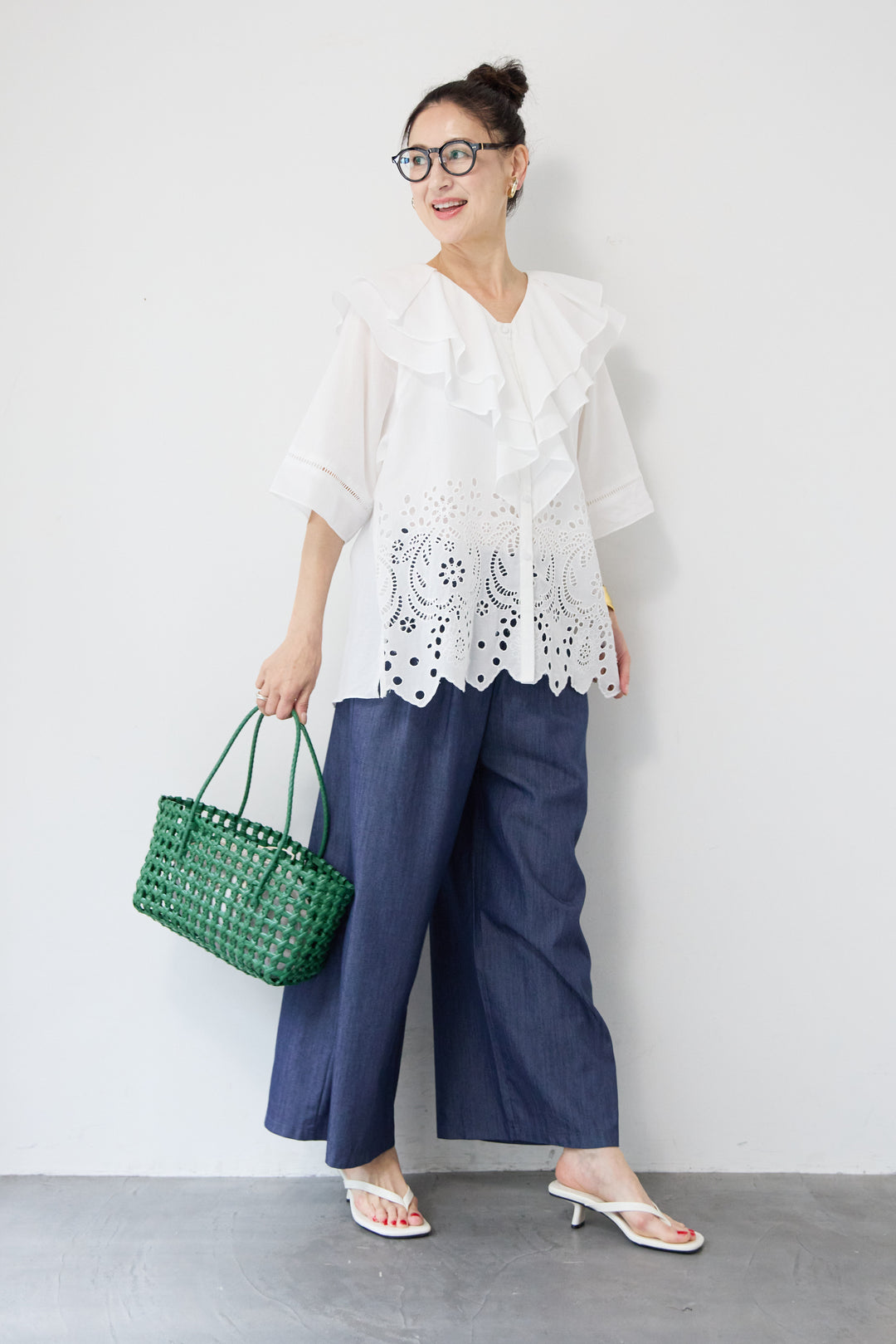 シャンブレータックワイドパンツ