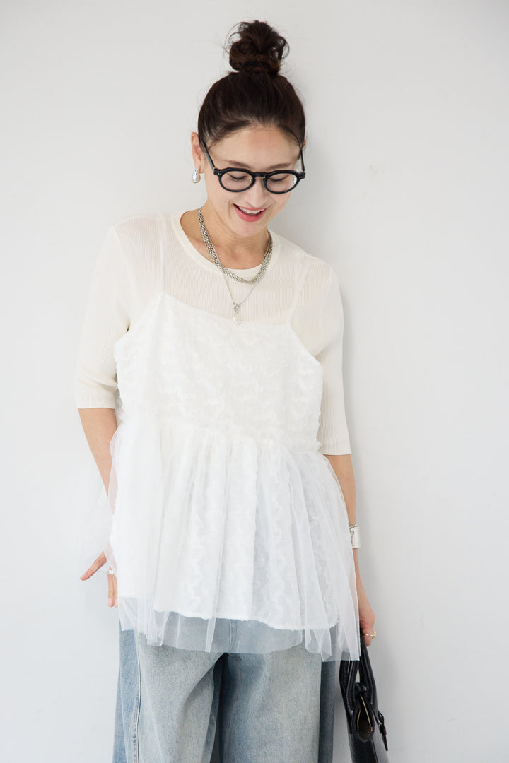 チュール切替ぺプラムキャミソール