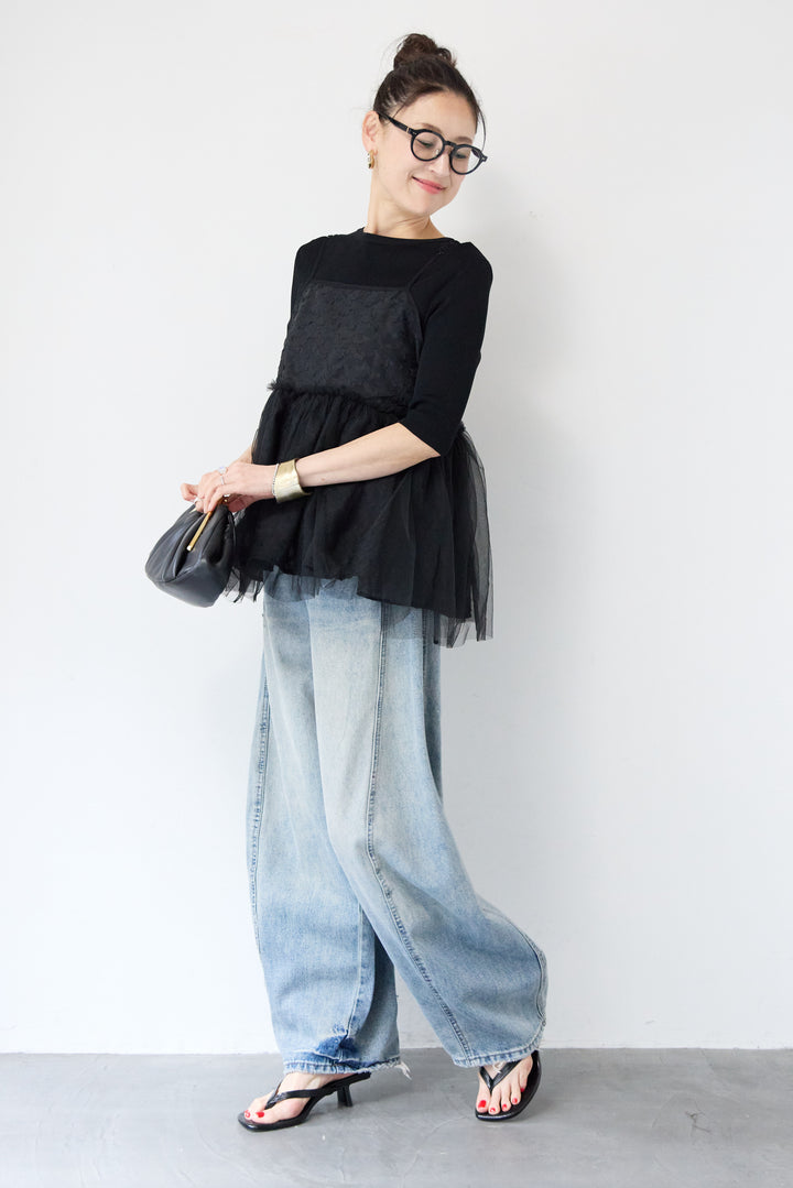 チュール切替ぺプラムキャミソール