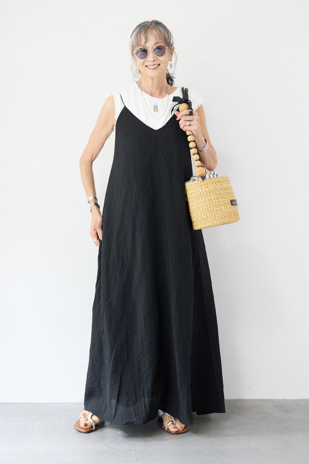 [SET]バックドロストキャミワンピース+【UVカット・接触冷感・吸水速乾・遮熱】USAコットンノースリーブブルオーバー(2set)