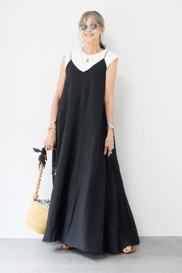 [SET]バックドロストキャミワンピース+【UVカット・接触冷感・吸水速乾・遮熱】USAコットンノースリーブブルオーバー(2set)