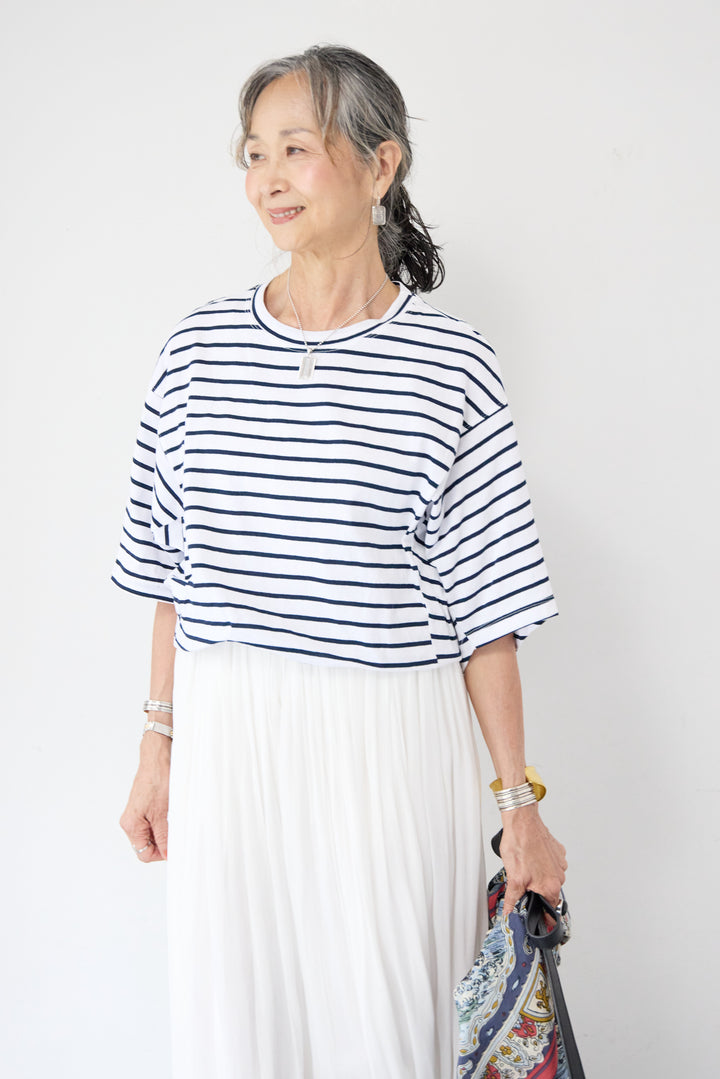 ワイドドルマンスリーブボーダーT