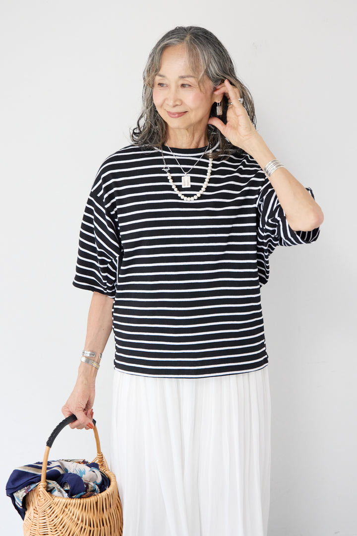 ワイドドルマンスリーブボーダーT