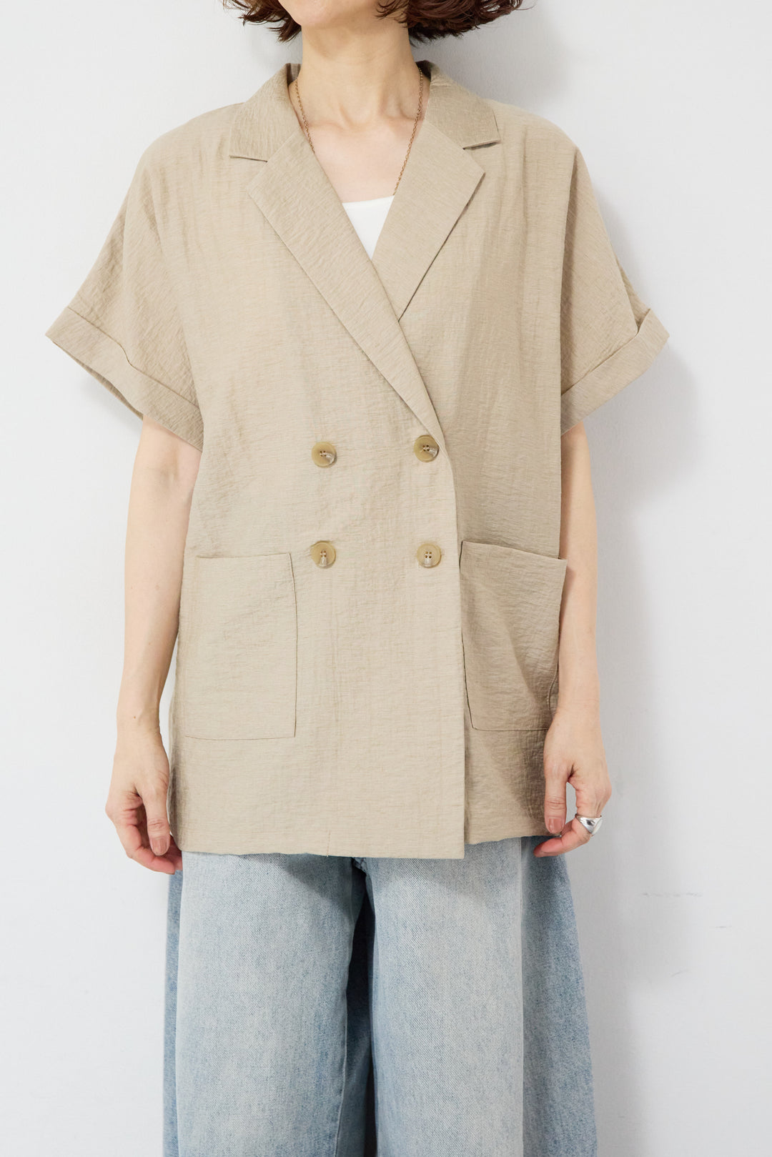 リネン混ショートスリーブジャケット