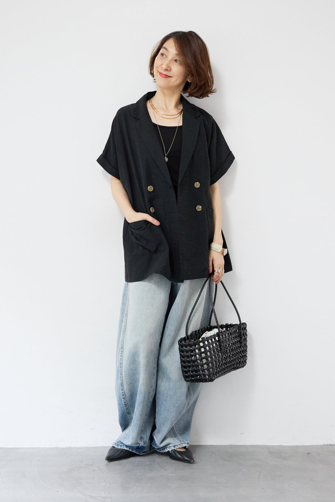 リネン混ショートスリーブジャケット
