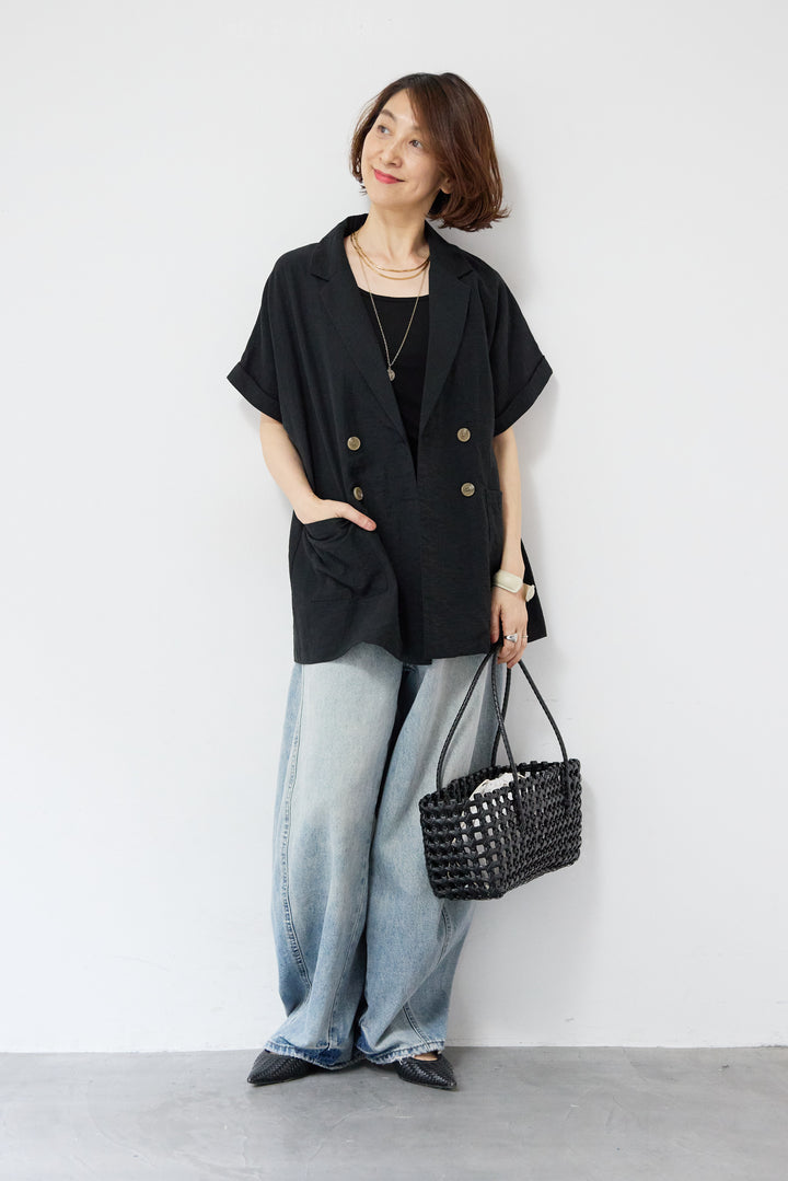リネン混ショートスリーブジャケット