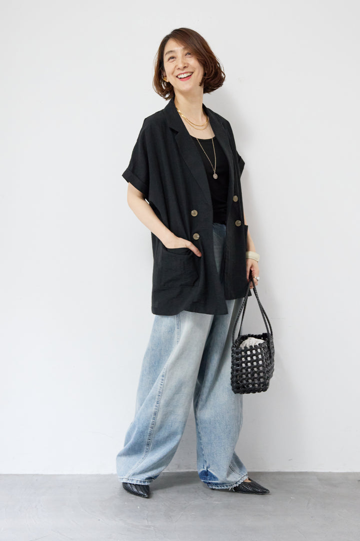 リネン混ショートスリーブジャケット