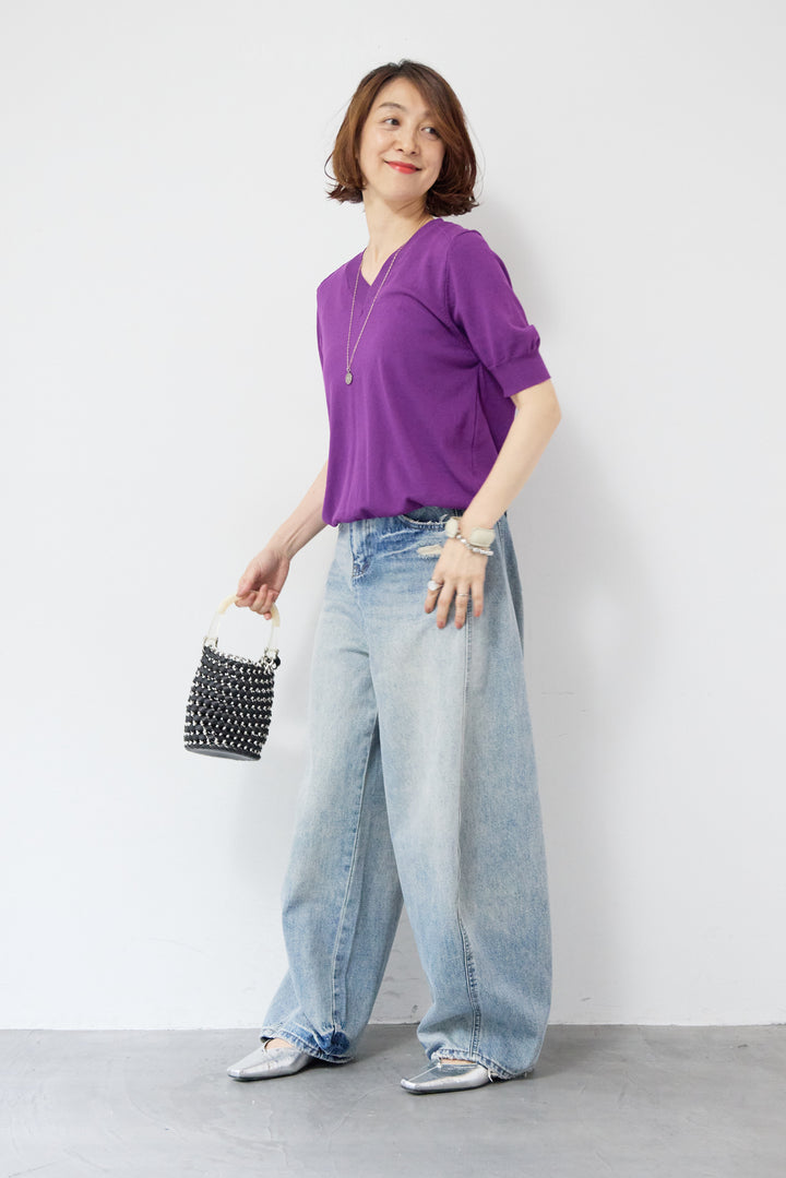 パフスリーブサマーニットトップス