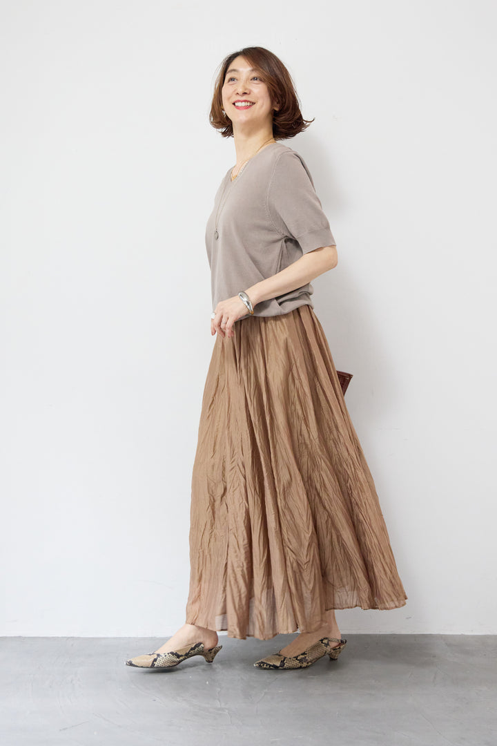[SET]パフスリーブサマーニットトップス+ランダムプリーツエアリースカート(2set)