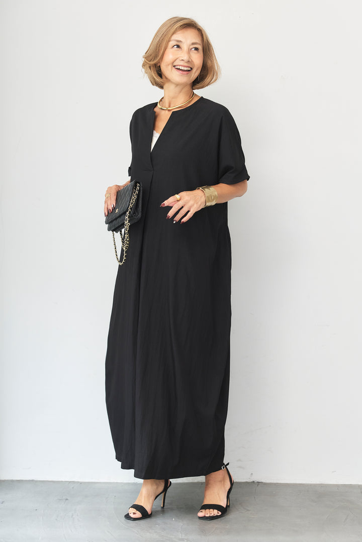 スキッパーネック ロングワンピース