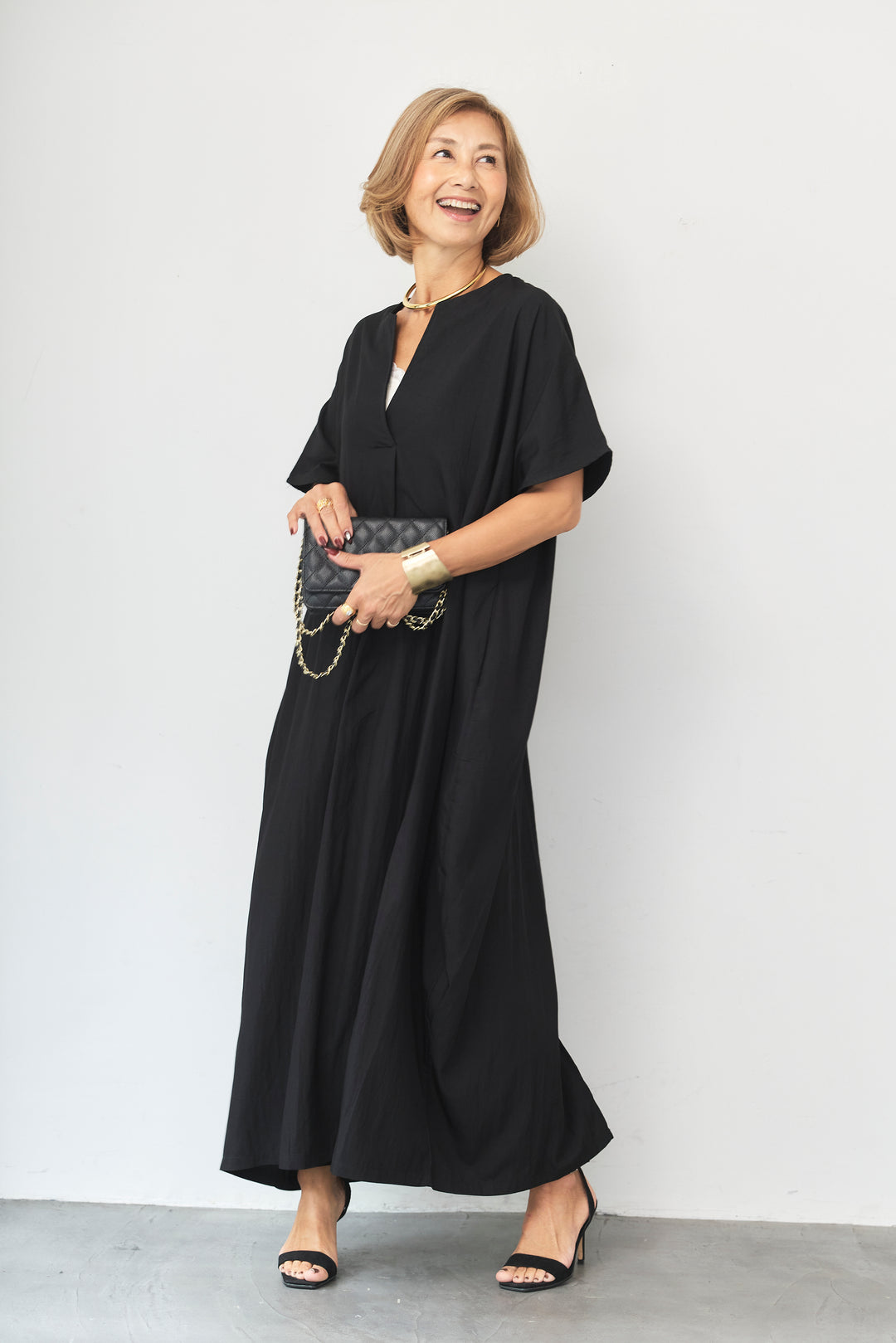 スキッパーネック ロングワンピース