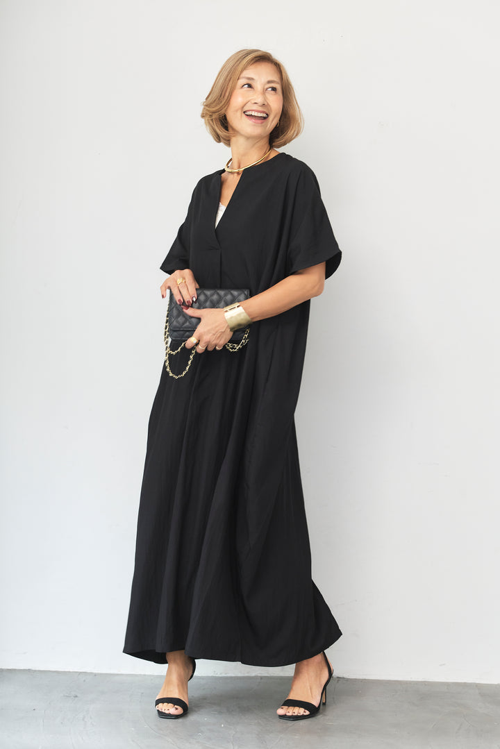 スキッパーネック ロングワンピース