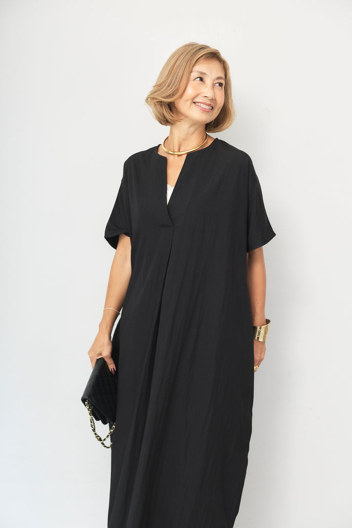 スキッパーネック ロングワンピース