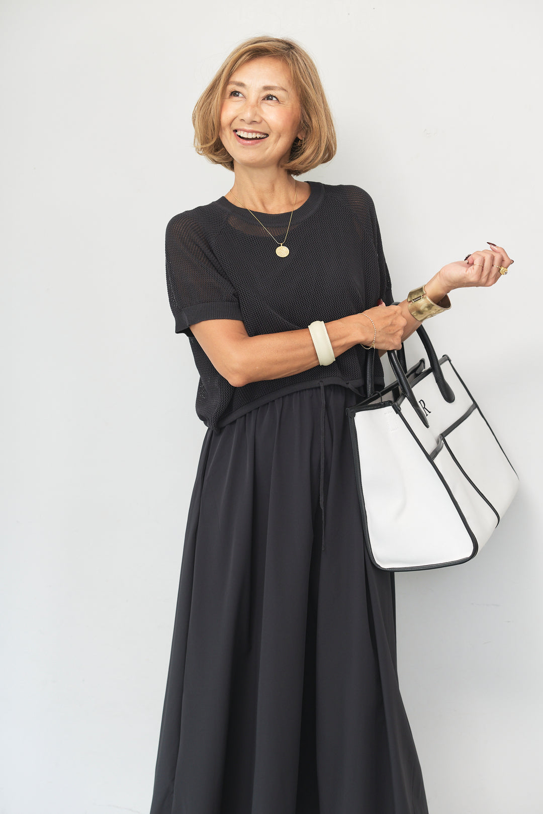 メッシュニットレイヤードワンピース