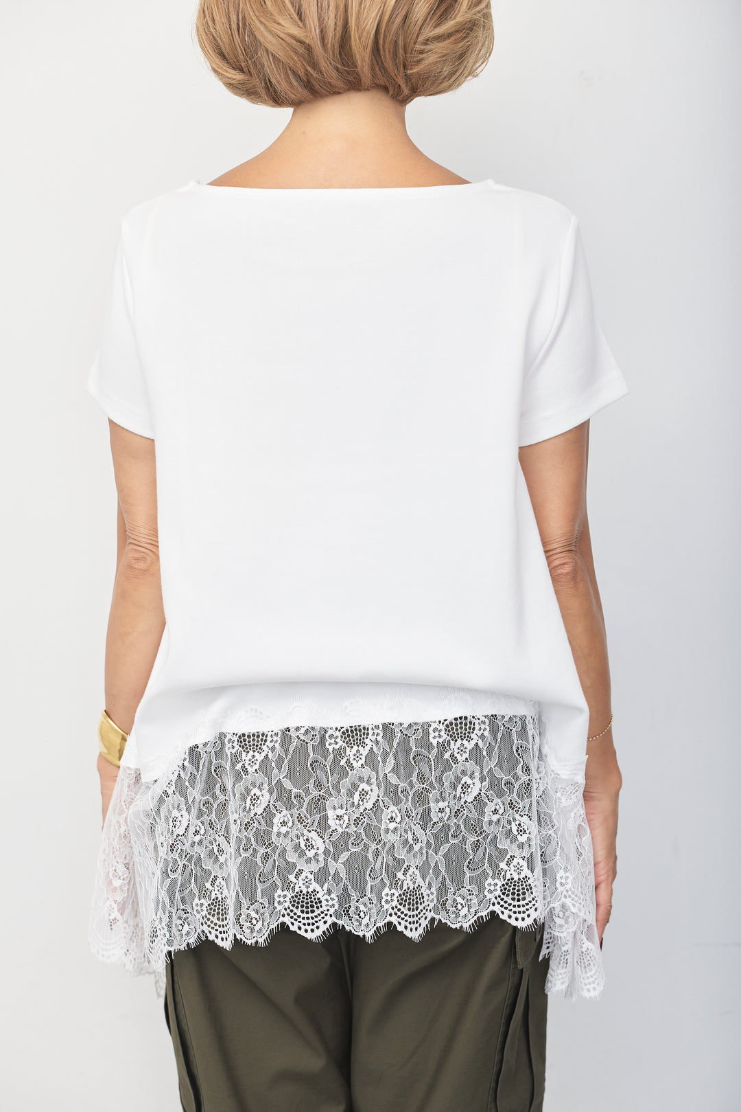 裾レースドッキングTブラウス